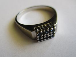 Bague argent 800 pierres bleues foncées