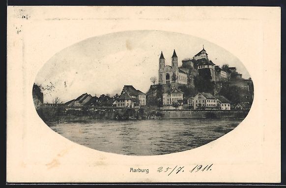 Cartoline postali: Präge-AK Aarburg, Uferpartie mit Kirche – Usato da Berlin venduto da bartko-reher