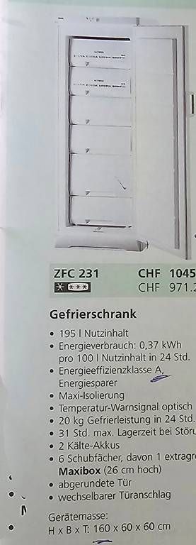 Congelatori: Gefrierschrank ZFC 231 – Usato da Seengen venduto da Mic6 2