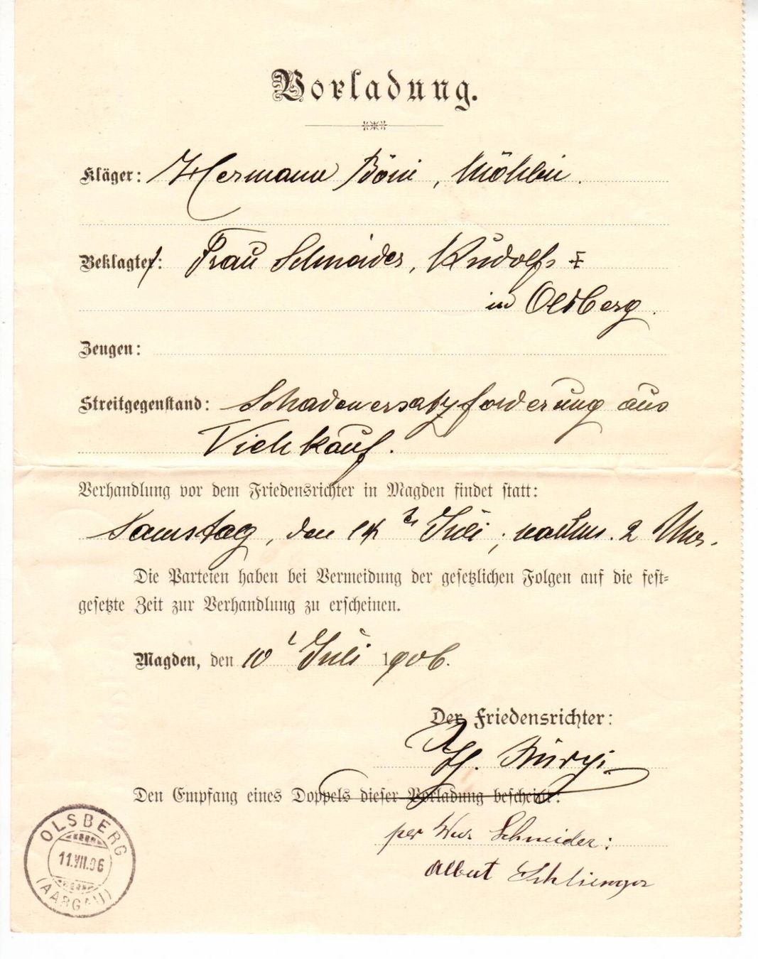 Tutti i francobolli: Vorladung Magden - Olsberg 1906 – Usato da Wolhusen venduto da Curver9 2