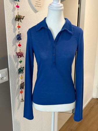 leichtes Langarm-Polo Shirt blau von H&M Gr. S