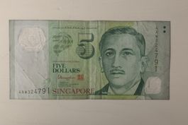Singapore 5 Dollar Noten, Sammlerstück, selten