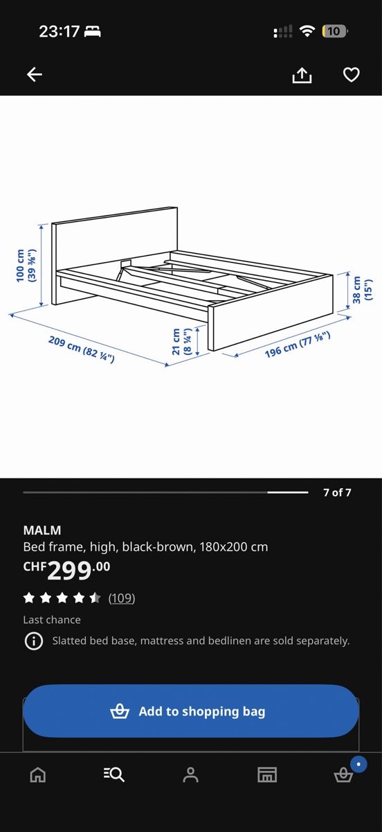 Ikea Letti: Malm 180x200 with mattress  – Usato da Zug venduto da joepg 1