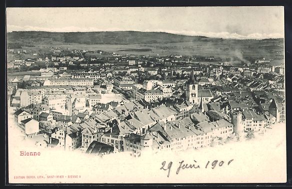 Ansichtskarten: Bienne, Ortsansicht mit Marktplatz, Vill – Gebraucht aus Berlin von bartko-reher