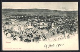 Bienne, Ortsansicht mit Marktplatz, Vill