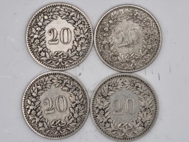 Tutti le monete: 20 rappen 1896 Lot 4 Stück – Usato da Bure venduto da chap981 1