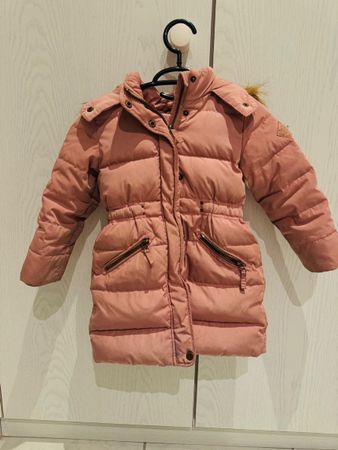 Mädchen Winterjacke Gr. 98 warme lange Kapuze Fell ros