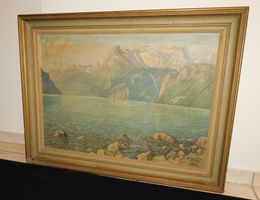 Kunst 1946 Landschafts Gemälde signiert