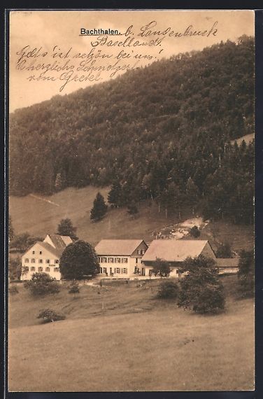 Cartoline postali: Bachthalen, Blick auf den Ort mit Hang – Usato da Berlin venduto da bartko-reher