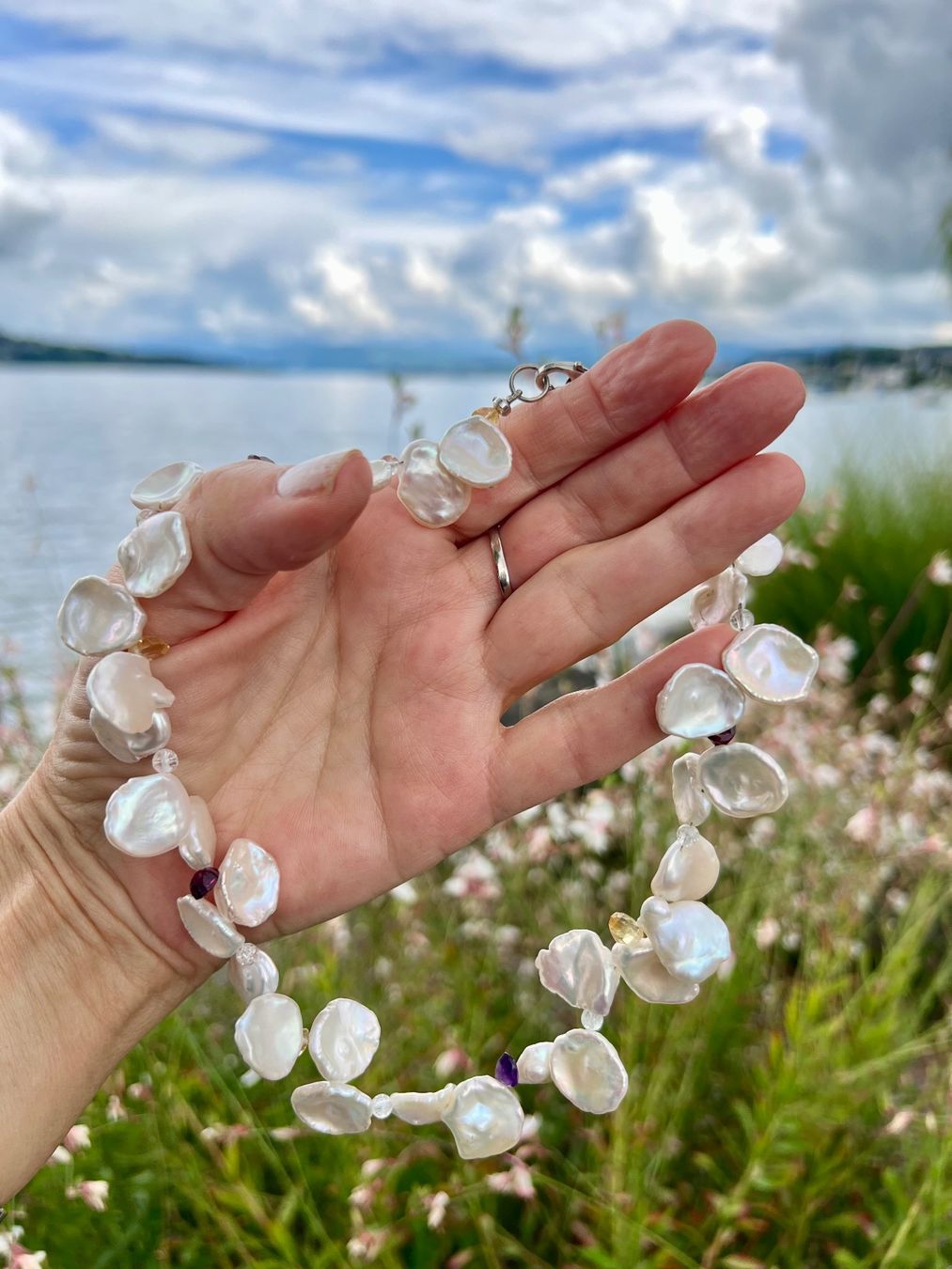 Ketten: Keshi Perlenkette mit Amethyst, Citrin & Granat – Neu und originalverpackt aus Rüschlikon von ThereseJewelryDesign 2