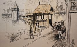 Originale Zeichnung Gemälde/ Zeichnung LUZERN  gerahmt !