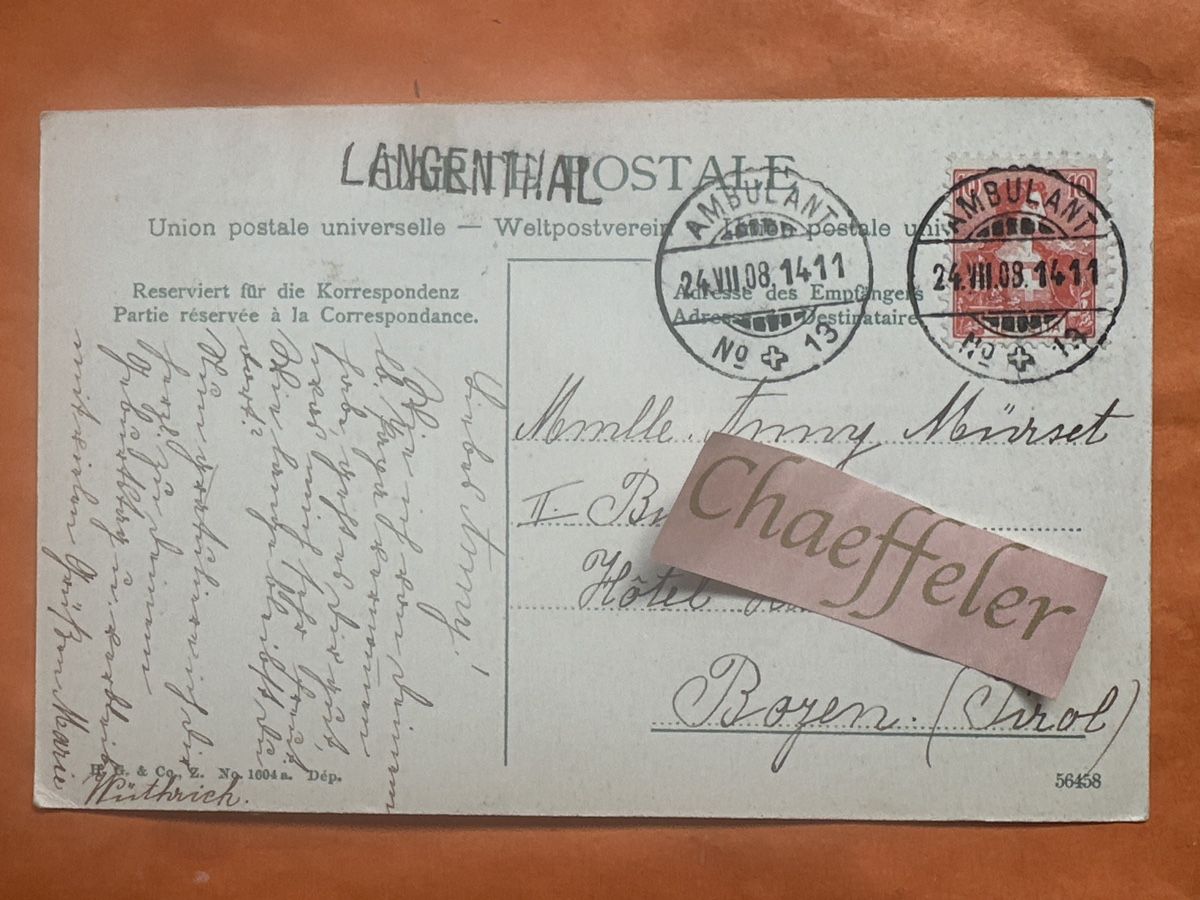 Ansichtskarten: 1908 Schloss Aarwangen (Kt. Bern)  – Gebraucht aus Zürich von Chaeffeler 1