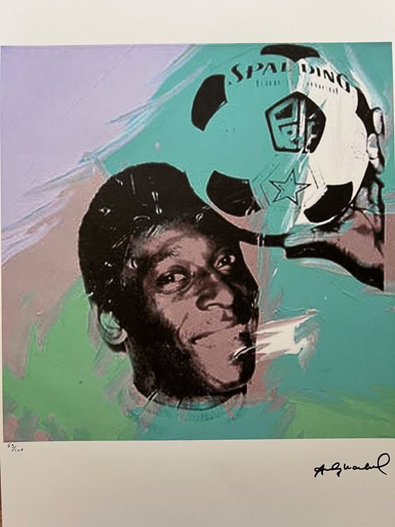 Œuvre D'art Andy Warhol X Pelé - Lithographie Signée Et Encadrée - édition 1984