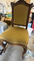 2 x Vintage Wood Chair with Striped Upholstery