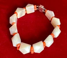 hübsches Armband Perlmutt & Koralle Silber 925 JKA✨Art Deco