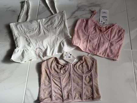 ZARA Bershka 3x Corsage Tops in Rosa und Weiss Gr. M