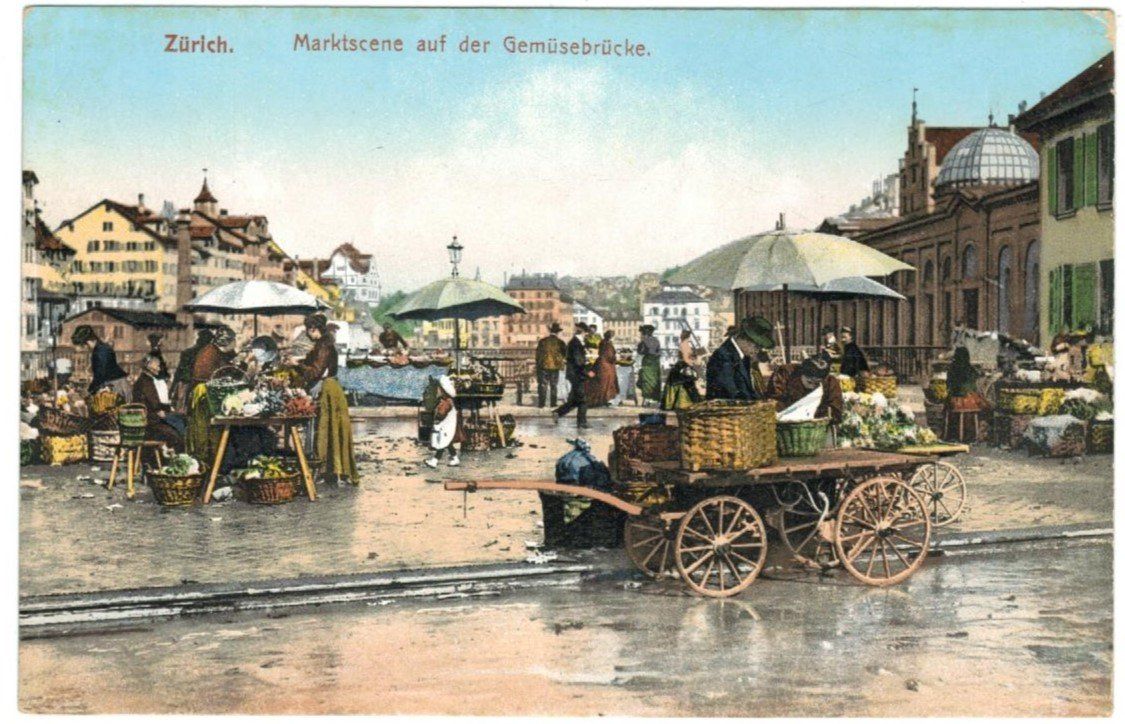 Cartoline postali: AK Marktscene auf der Gemüsebrücke – Usato da Zürich venduto da tol_b7c7
