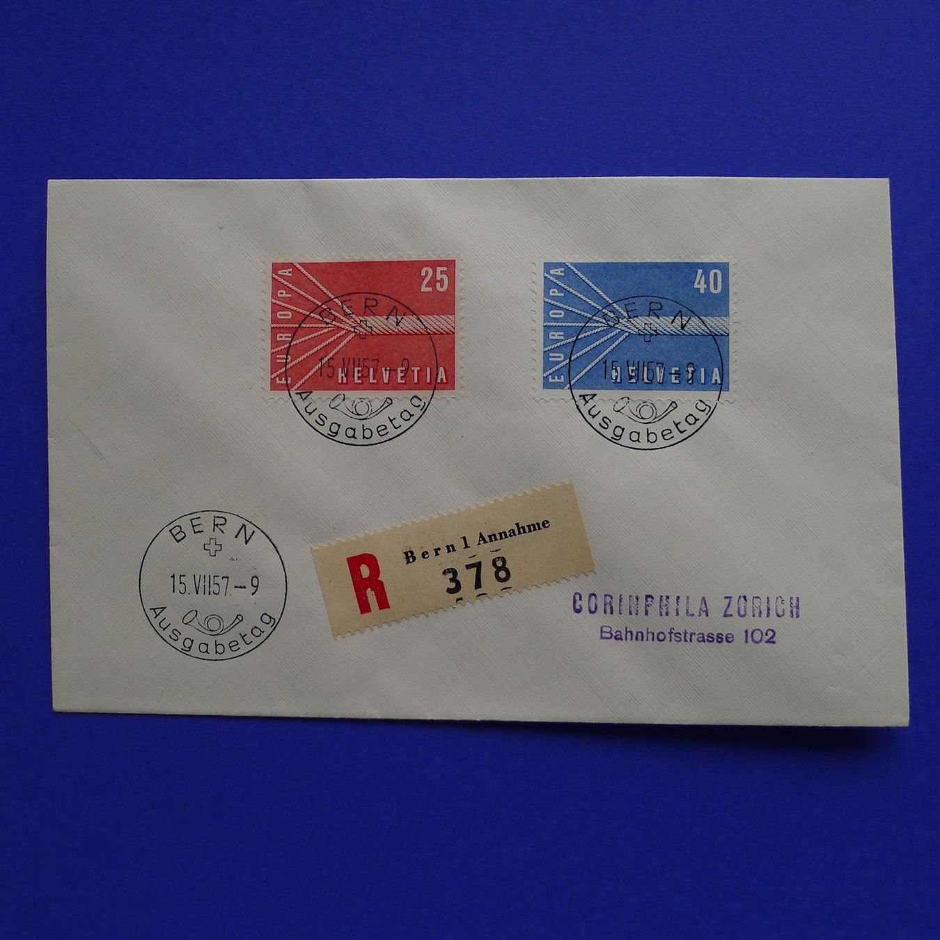 Alle Briefmarken: 1957 FDC Halbmondstempel deutsch – Gebraucht aus Ebikon von SilvioFreund