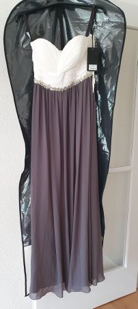 Neues, ungetragenes Abendkleid Weiss/Grau/Pailleten, Gr. S