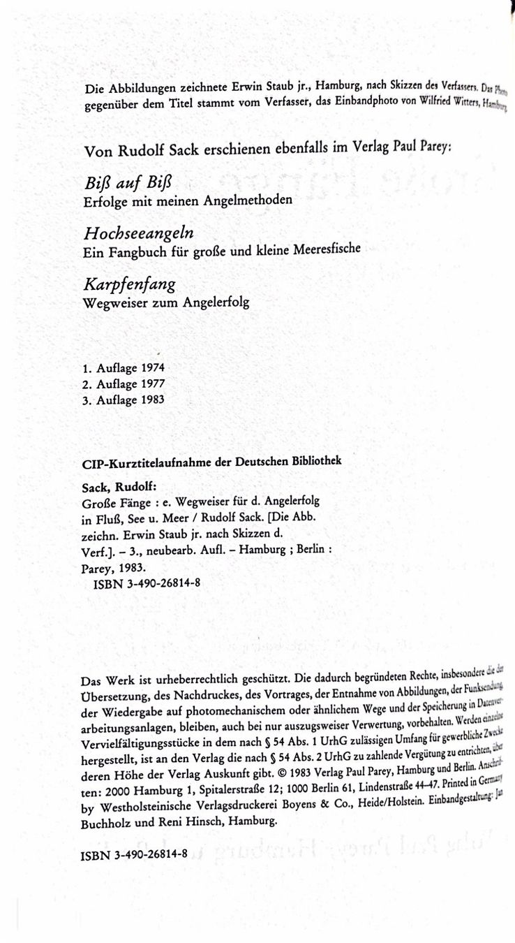 Bücher: Sack Rudolf, Grosse Fänge – Neu (gemäss Beschreibung) aus Sarnen von Livres 2