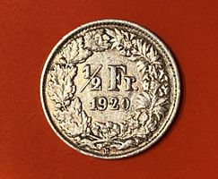 50 Rappen oder 1/2 Fr.1920 B ( Silber ) Auflage nur 1 Mio