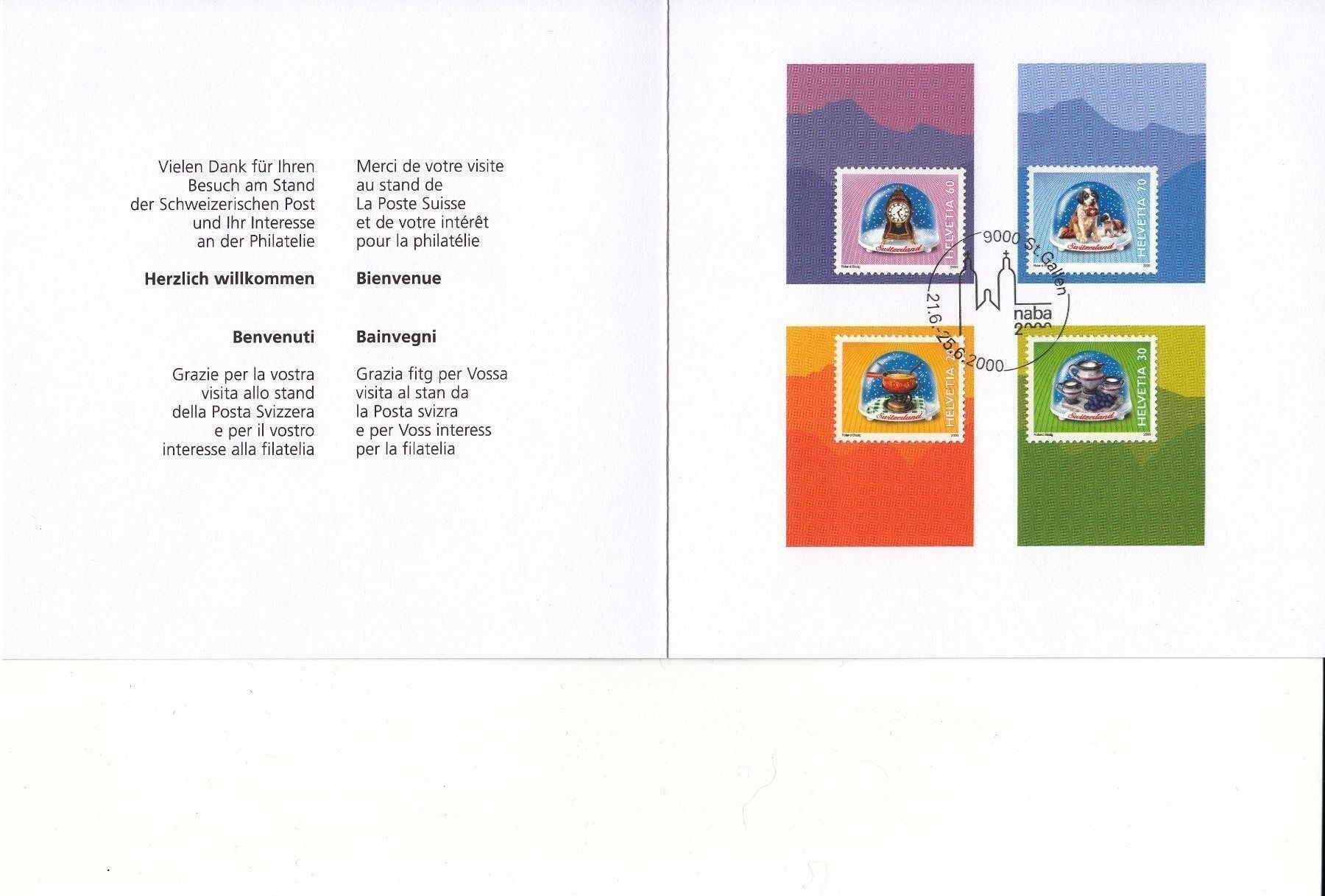 Tutti i francobolli: NABA 2000 Dankeskarte Post, St. Gallen – Usato da Bürglen TG venduto da StampGraf 1