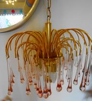 Kronleuchter mit 53 Murano Glastropfen rosa 60 / 70er