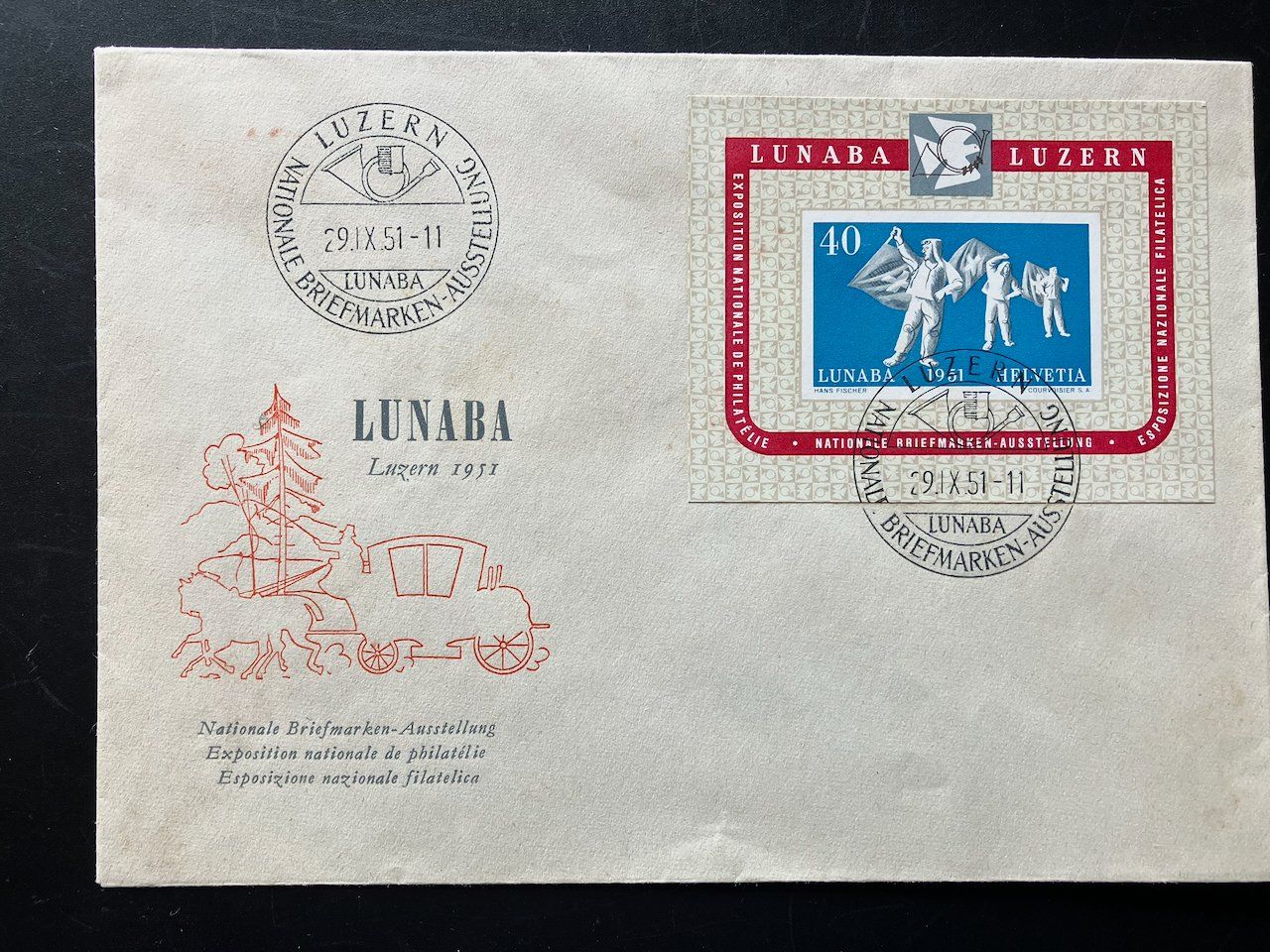 Tutti i francobolli: Lunabablock W32 1951 auf FDC – Usato da Nesslau venduto da andi_hon