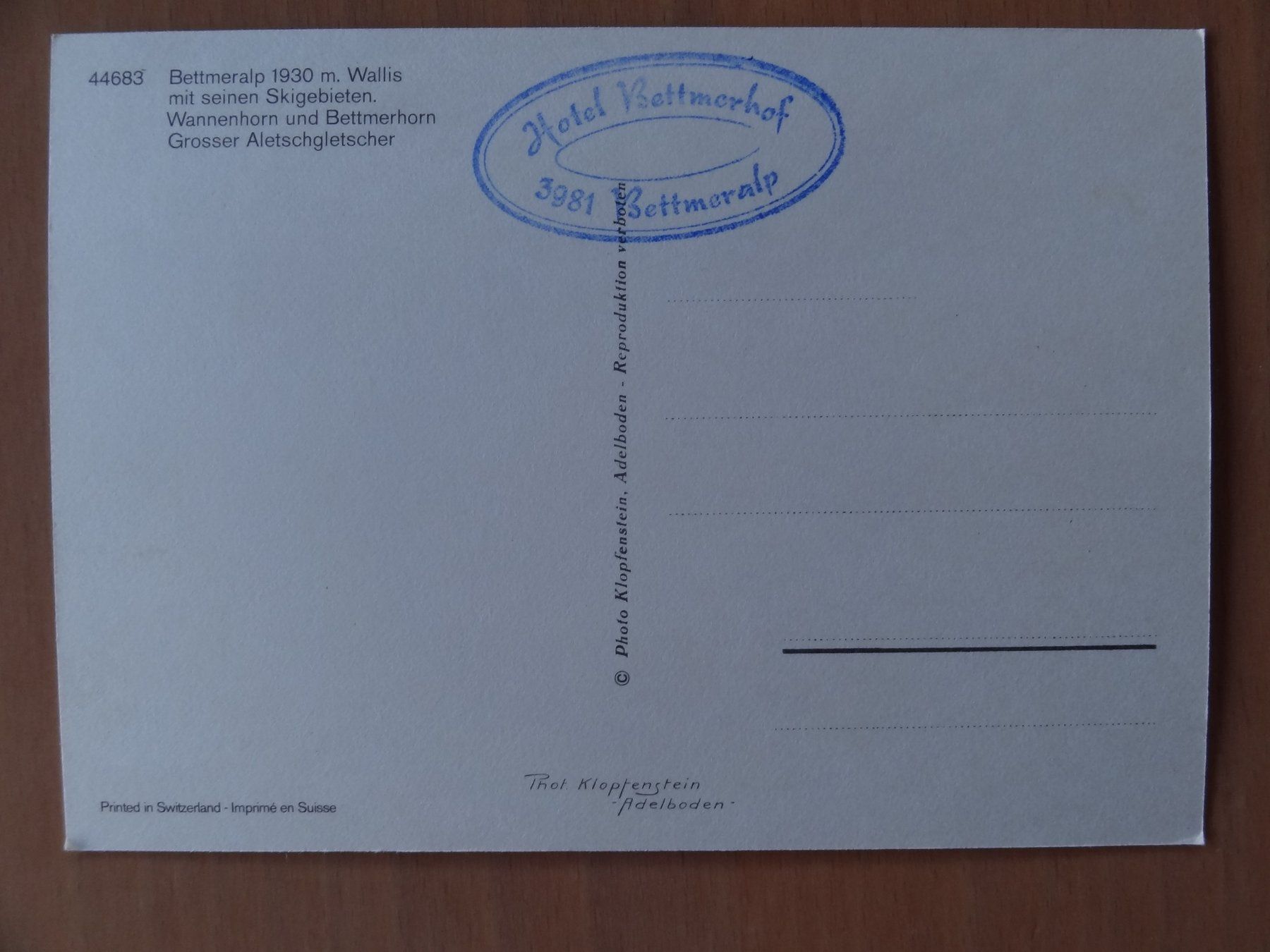 Cartoline postali: Bettmeralp - mit seinen Skigebieten – Usato da St Léonard venduto da Riglin 1