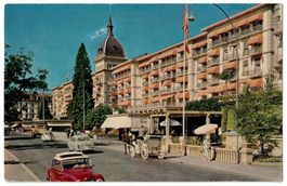 Interlaken, Grand Hotels, belebt, Oldtimer, Kutschen um 1950