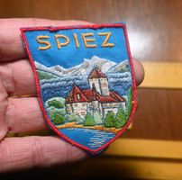 VINTAGE Badge SPIEZ nos ST. GALLER STICKEREI hellblau
