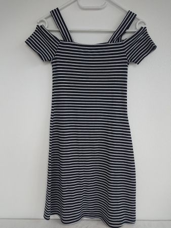 Damen Kleid New Look Gr. XS 34 Schwarz Weiss Off Shoulder