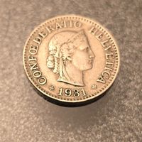 Schweizer 10 Rappen Münze Jahrgang 1931 guter Zustand