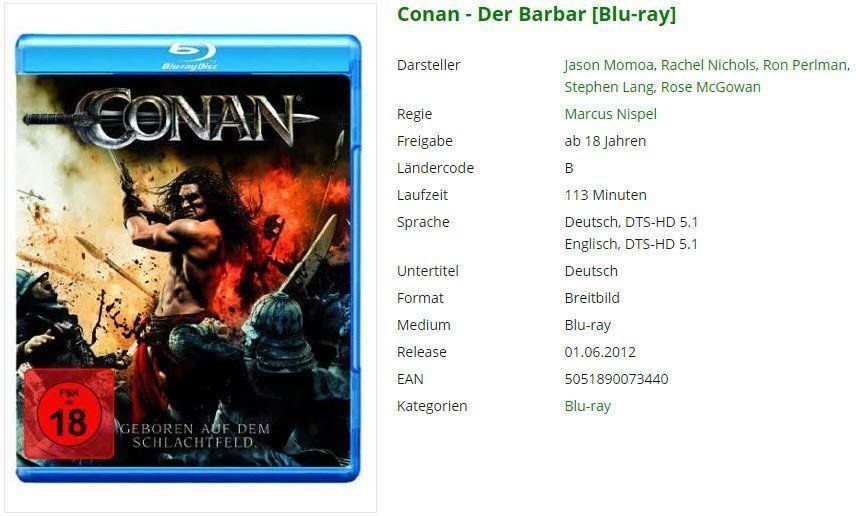 Tutti i DVDs: Conan - Der Barbar [Blu-ray] – Usato da Buchrain venduto da Sssschaller