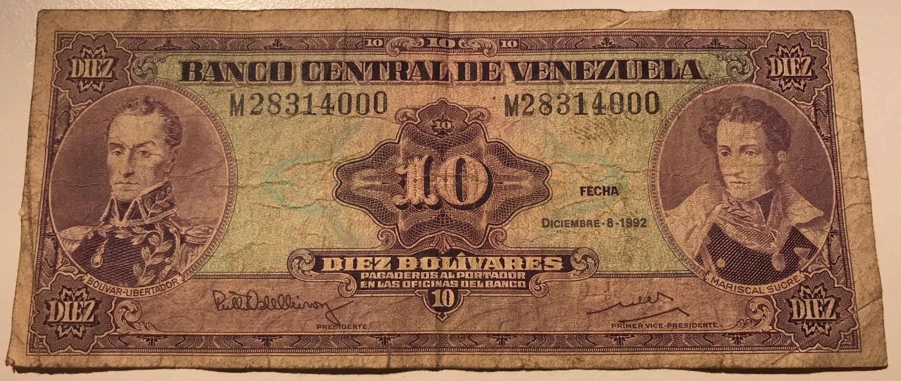 Banconote: Venezuela 10 Bolivares 1992 – Usato da Algetshausen venduto da Carrhard