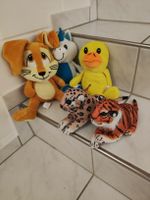 Plüschtier-Set: Hase, Einhorn, Ente, Leopard und Tiger