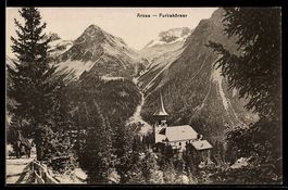 AK Arosa, Teilansicht mit Kirche und Furkahörner