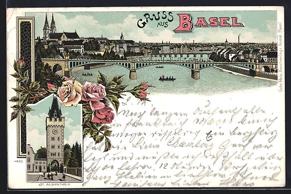 Cartoline postali: Litho Basel, Teilansicht mit Brücke, St – Usato da Berlin venduto da bartko-reher