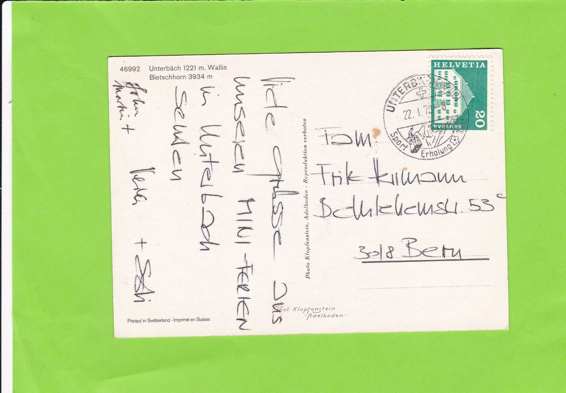 Cartes postales: Unterbäch VS – D'occasion à St. Peterzell par neckertal 1