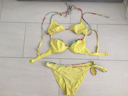 Süsser sloggy 3-Teil.Bikini-Set gelb gemustert,Grösse 36/38