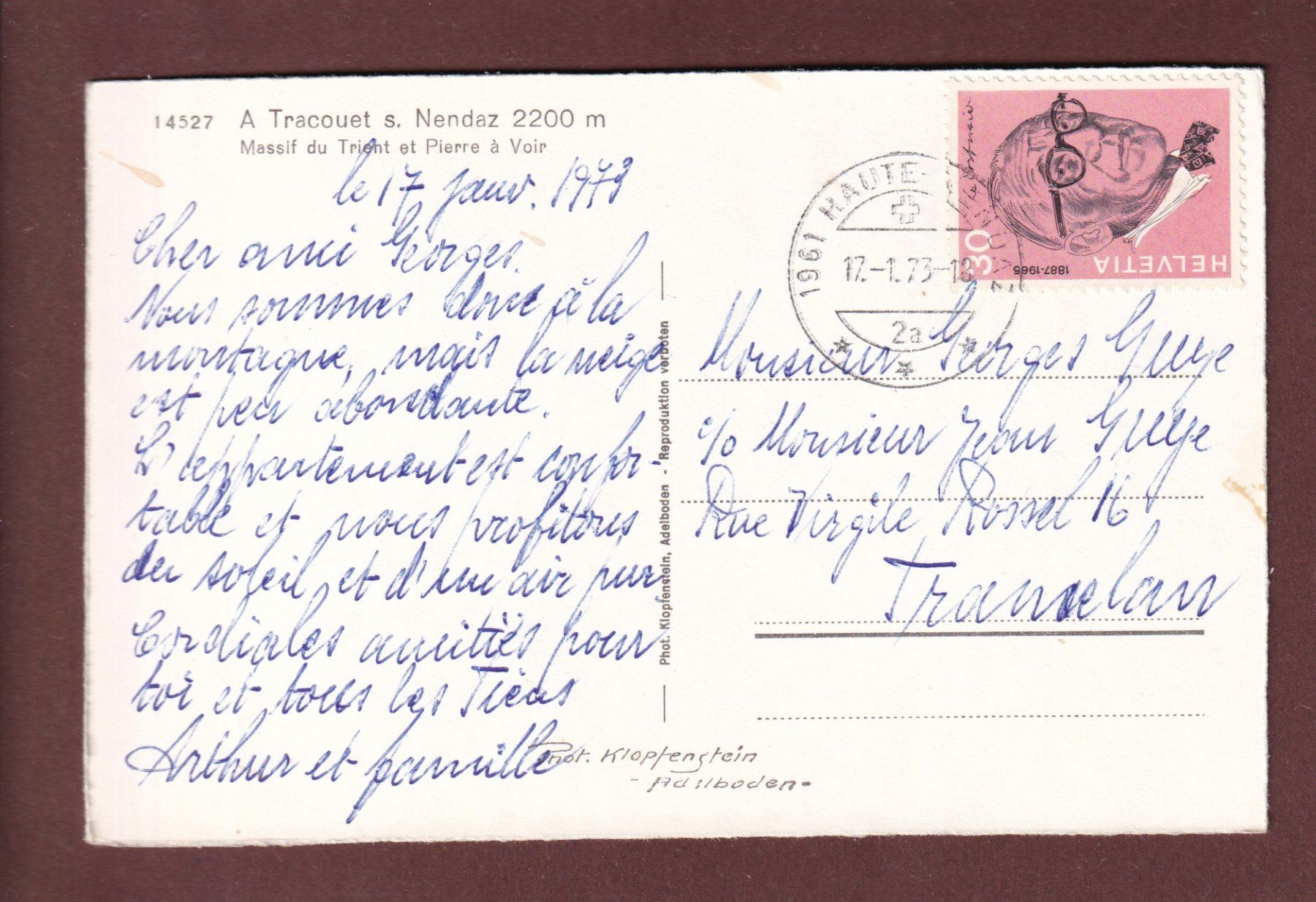 Cartoline postali: TRACOUET sur Nendaz - 1973 – Usato da Pully venduto da nicecards-shop 1