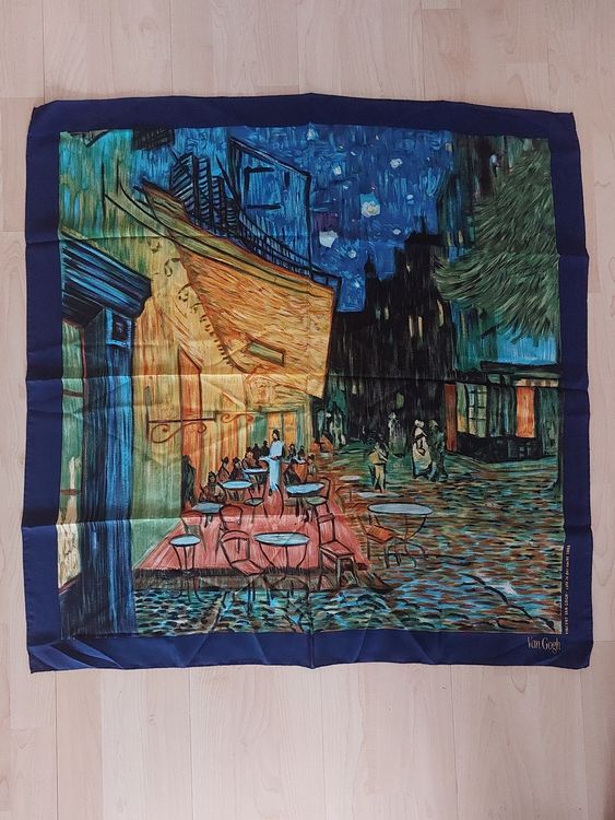Foulard Carré 100% Soie Vintage - Motif Van Gogh - 50x50 Cm - Femme