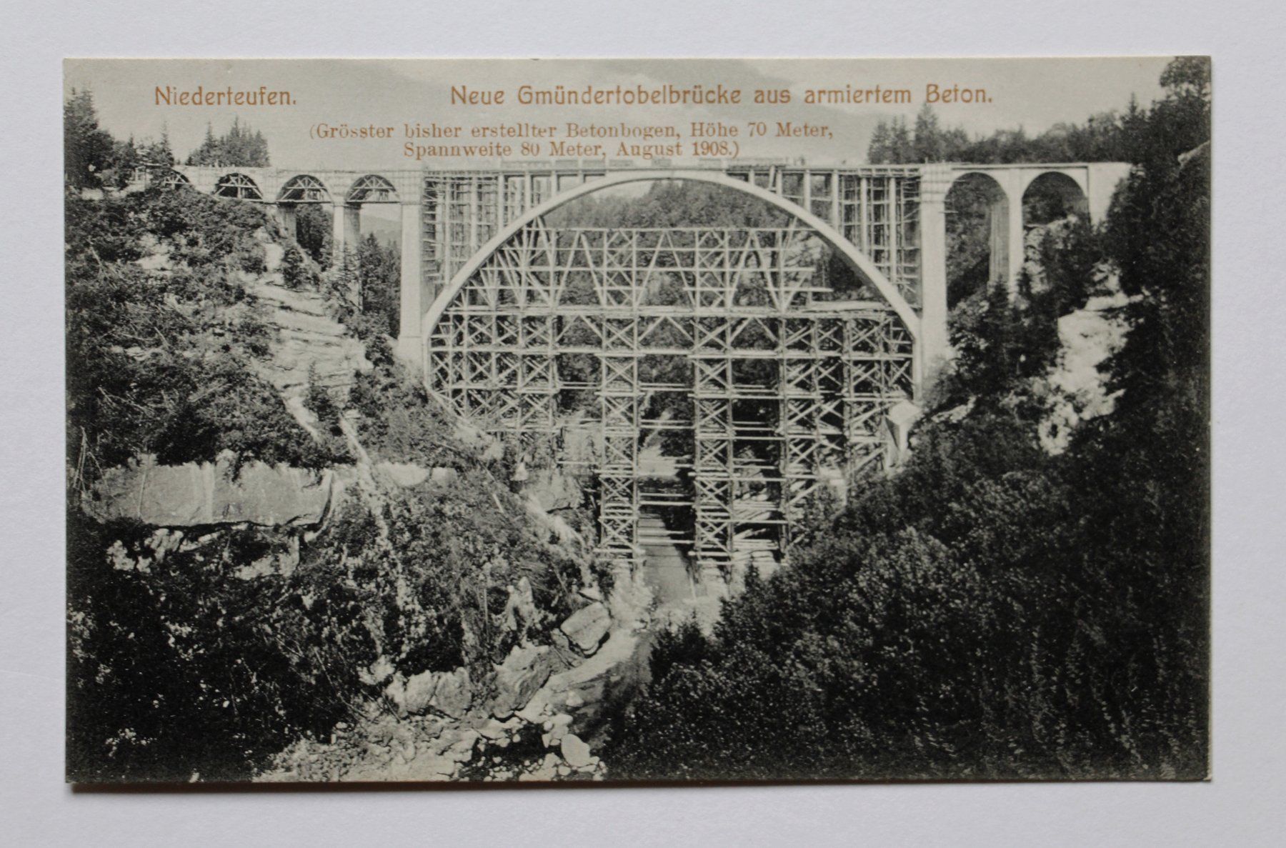 Cartoline postali: AK "NIEDERTEUFEN - GMÜNDERTOBELBRÜCKE" 1908 – Usato da St. Gallen venduto da modernetc
