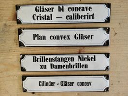 4x antikes Optiker Schild Emailschild Schubladenstock Loft