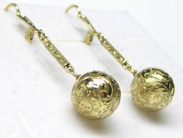 Art Deco Ohrringe Ohrhänger Gold 585 / 14 k / Kugeln Antik