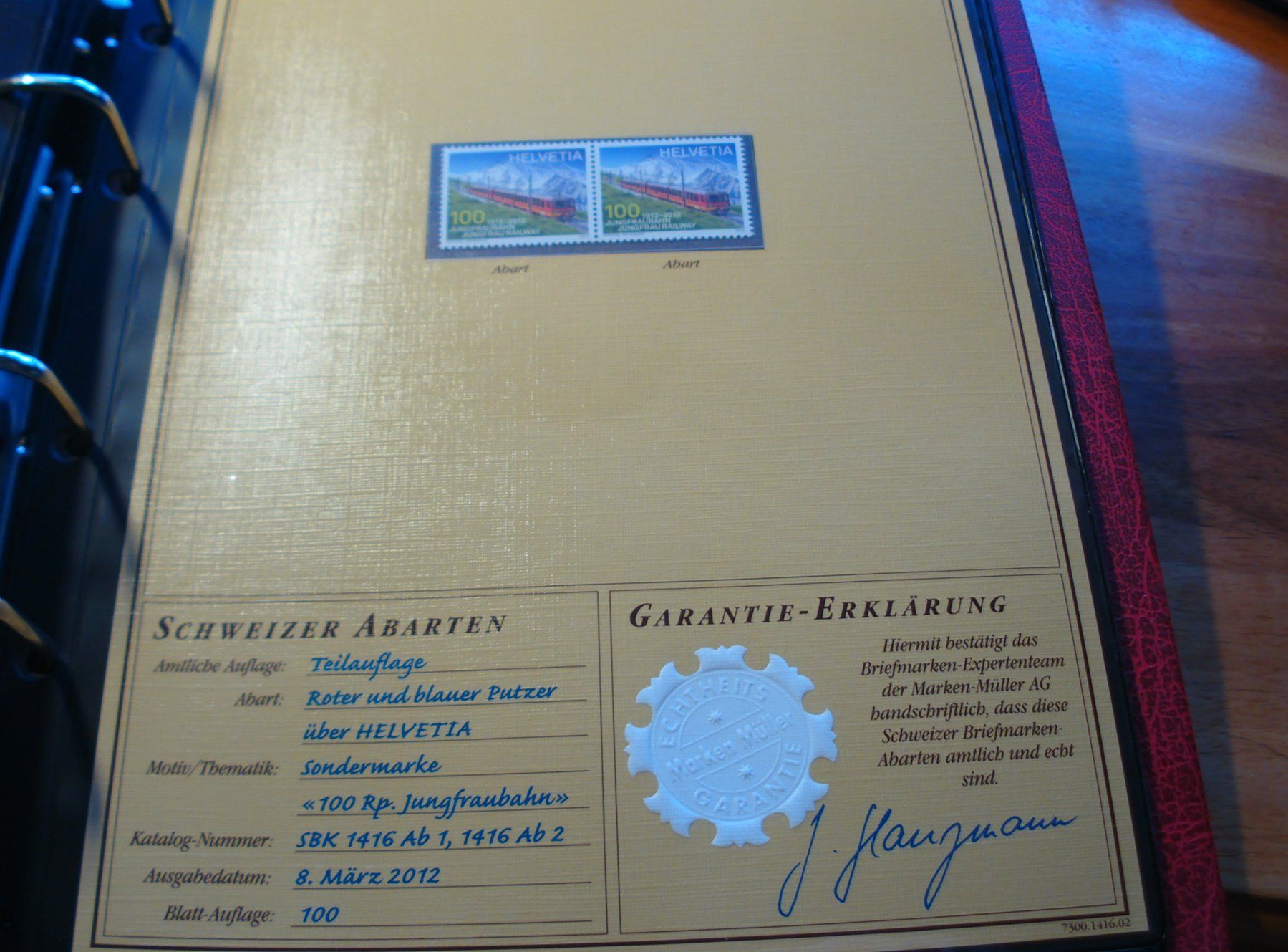 Alle Briefmarken: Abart "Jungfraubahn"  2012, **, roter+ blauer Putzer – Gebraucht aus Niederwil AG von morostahu 1