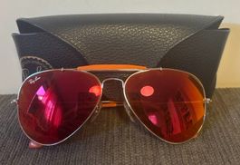 Ray-Ban Aviator Sonnenbrille mit Etui, Fliegerbrille orange