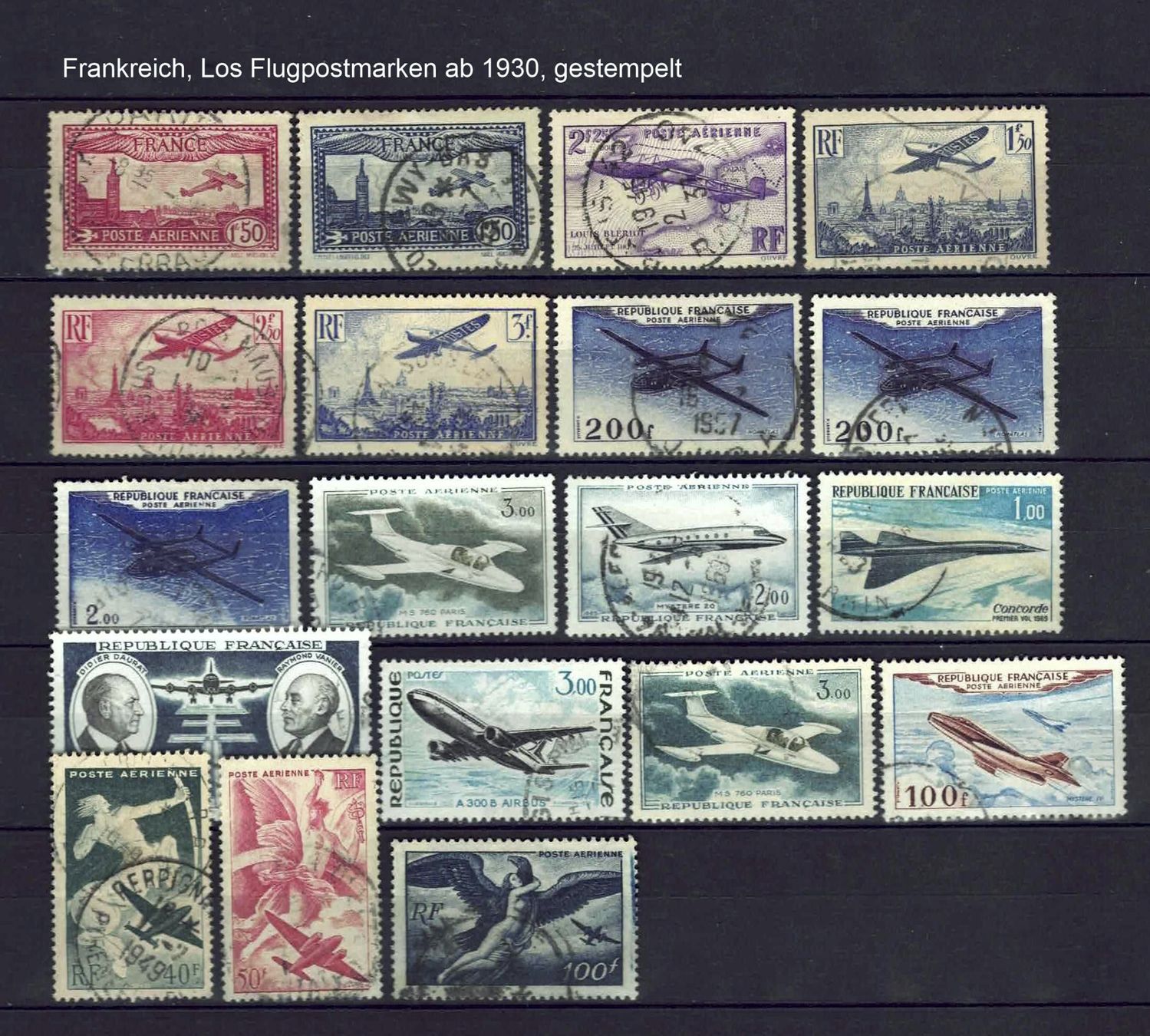 Tutti i francobolli: Frankreich Los Flugpost ab 1930, gestempelt – Usato da Basel venduto da Pfefferschootte