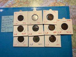 SUISSE : 10 X 2 CENTIMES 1850-51-83-90-93-99-1900-12-13-15-