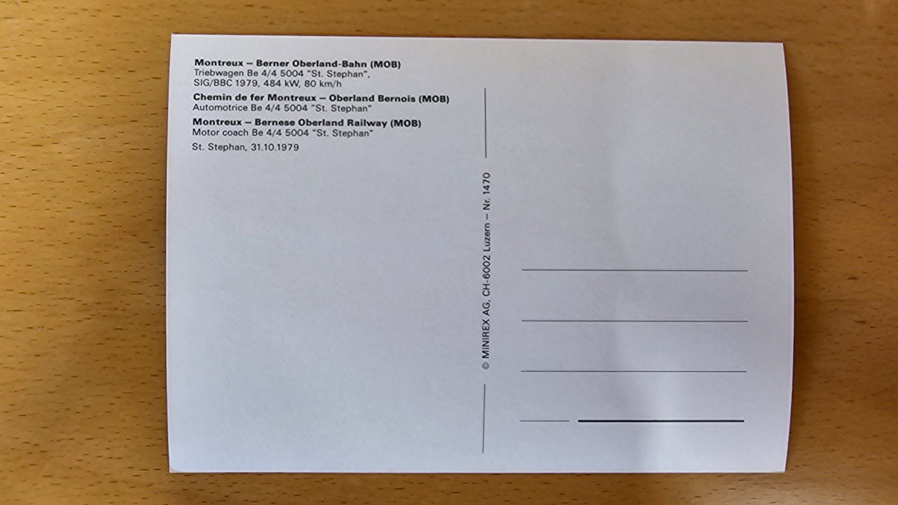 Cartoline postali: Postkarte MOB Triebwagen Be 4/4 5004 "St. Stephan" – Nuovo (secondo la descrizione) da Matten venduto da MEFEZ 1